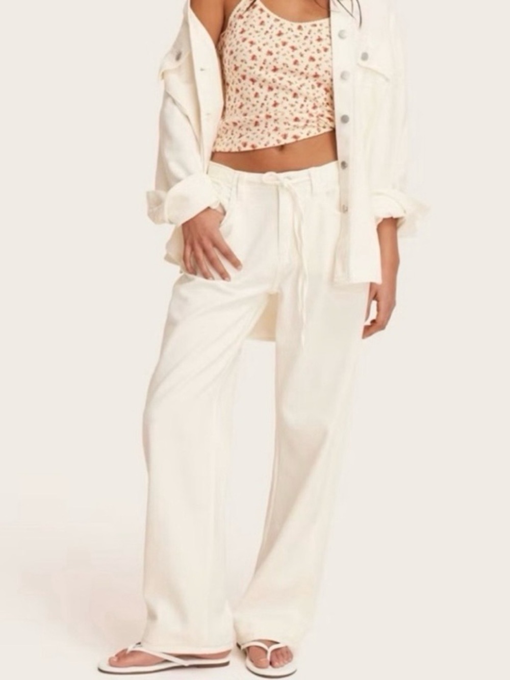Parke x Target Cream Mid-Rise Wide-Leg Baggy Denim Pants Women’s Sz 10 Neutral